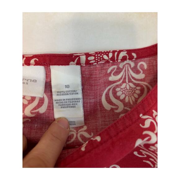 Liz Claiborne Women's Red Spring Summer Dress Size Medium 10 Cotton Fit & Flair - Picture 5 of 7